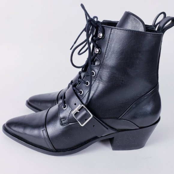 All Saints Shoes - All Saints Black Leather Katy Combat Moto Boots 9